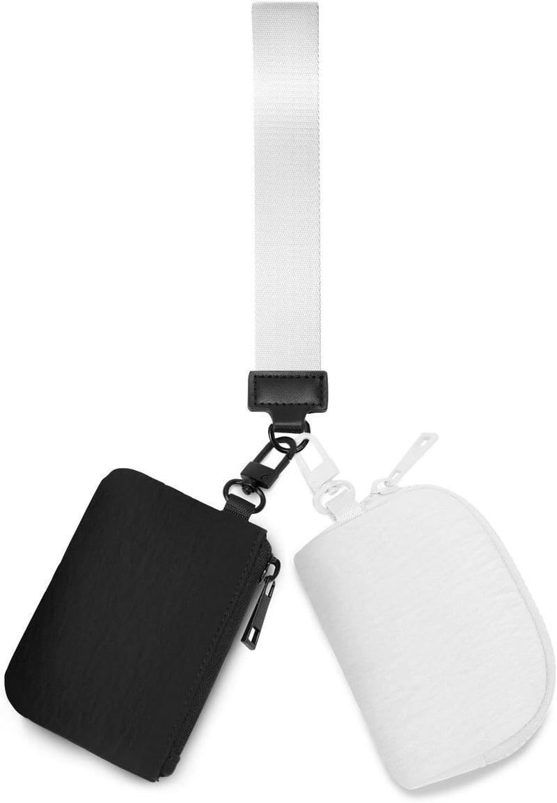 Viverte Mini Zip Around Keychain Wristlet Wallets Small Portable Dual Pounch Wristlet Detachable Coin Purse Pocket Gifts for Women Travel Sports Outdoors (Black+ White) - Image 1